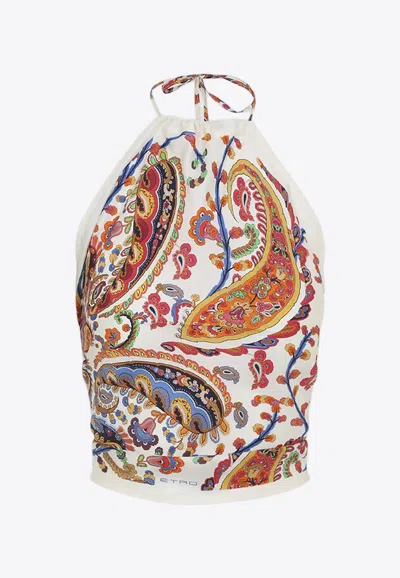 Etro Women Silk Top With American Neckline And Floral Paisley Pattern In Multi