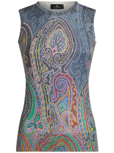 Etro Paisley-print Top In Blue