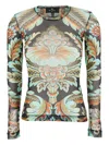 Etro Women Multicolor V-neck Top With All-over Floral Print In Viscose Blend Woman In Green