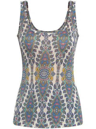 Etro Woman Top Azure Size 6 Viscose In Multi
