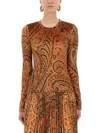 Etro Fitted Paisley Pattern Pleated Midi Top In Orange