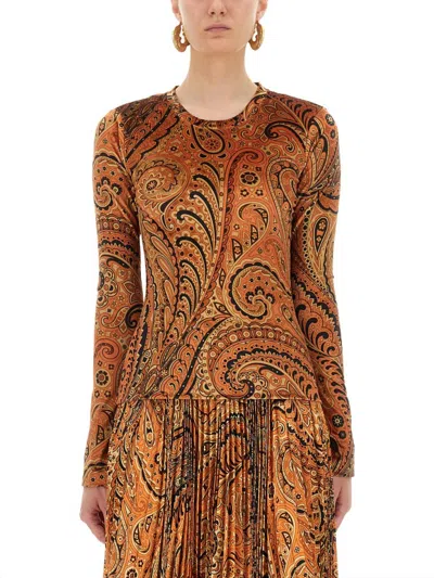 Etro Paisley Print Top In Orange