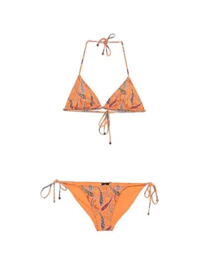 Etro Paisley-print Triangle Bikini In Orange
