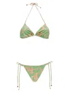 Etro Paisley Print Triangle Bikini With Self-tie Laces In Green