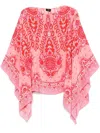 Etro Pink Paisley Silk Poncho In Pink