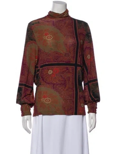 Pre-owned Etro Paisley Print Turtleneck Blouse In Purple