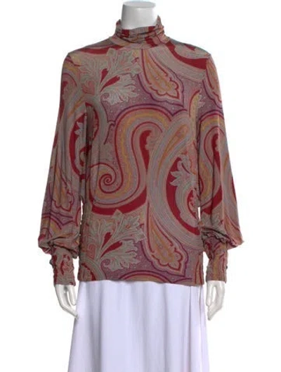 Pre-owned Etro Paisley Print Turtleneck Blouse In Red