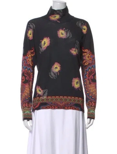 Pre-owned Etro Paisley Print Turtleneck Sweater In Black