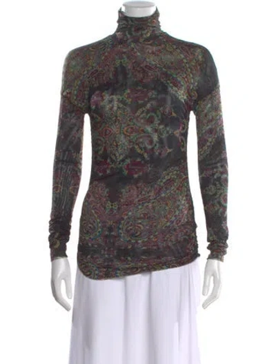 Pre-owned Etro Paisley Print Turtleneck Top In Black