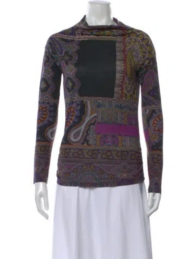 Pre-owned Etro Paisley Print Turtleneck Top In Blue