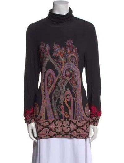 Pre-owned Etro Paisley Print Turtleneck Tunic In Black