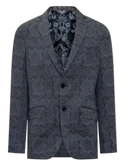 Etro Paisley Print Two-button Blazer In Gray