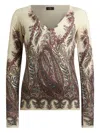 Etro Paisley Print V-neck Sweater With Long Sleeves In Brown