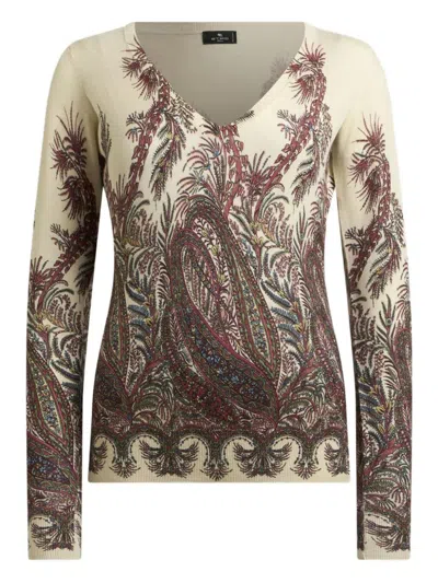 ETRO ETRO PAISLEY PRINT V NECK SWEATER