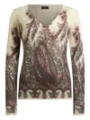 Etro Paisley Print V-neck Sweater With Long Sleeves In Neutral