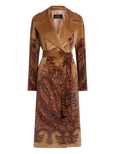 Etro Paisley-print Velvet Coat In Brown