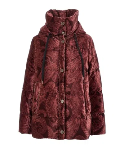 Etro Paisley-print Velvet Down Jacket In Red
