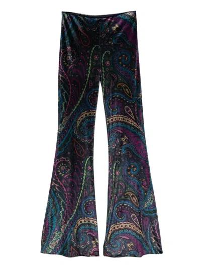 Etro Paisley Print Velvet Pants In Black