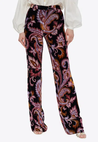 Etro Paisley Print Velvet Pants In Multicolor