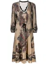 Etro Paisley-print Virgin Wool Midi Dress In Neutrals