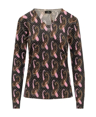 Etro Paisley-print Virgin Wool Top In Black
