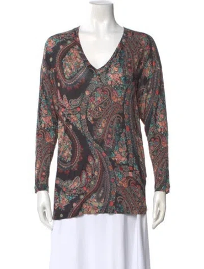 Pre-owned Etro Paisley Print V-neck Blouse In Black