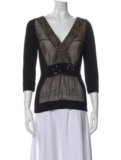 Pre-owned Etro Paisley Print V-neck Blouse In Black