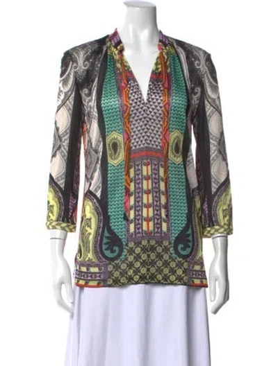 Pre-owned Etro Paisley Print V-neck Blouse In Black