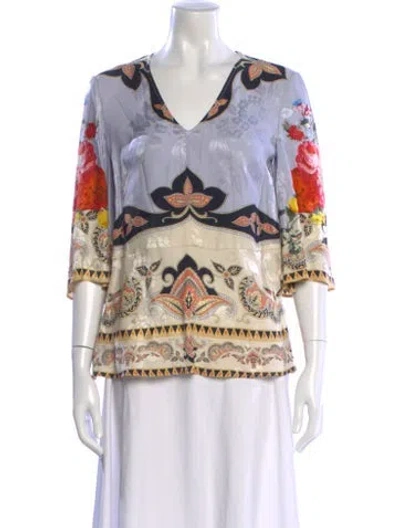 Pre-owned Etro Paisley Print V-neck Blouse In Blue