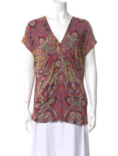 Pre-owned Etro Paisley Print V-neck Blouse In Blue