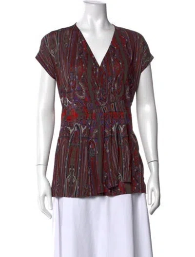 Pre-owned Etro Paisley Print V-neck Blouse In Burgundy