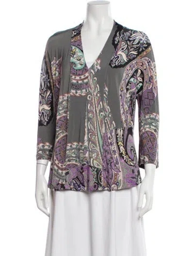 Pre-owned Etro Paisley Print V-neck Blouse In Gray