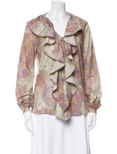 Pre-owned Etro Paisley Print V-neck Blouse In Gray