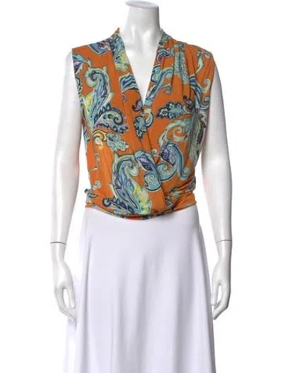 Pre-owned Etro Paisley Print V-neck Blouse In Green