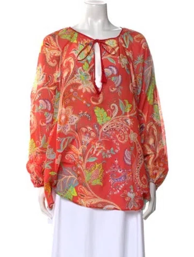 Pre-owned Etro Paisley Print V-neck Blouse In Orange