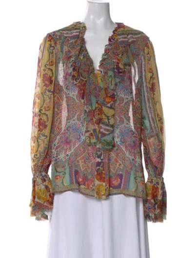 Pre-owned Etro Paisley Print V-neck Blouse In Orange