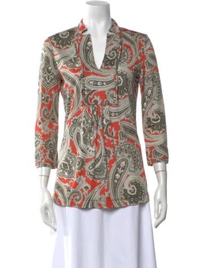 Pre-owned Etro Paisley Print V-neck Blouse In Orange