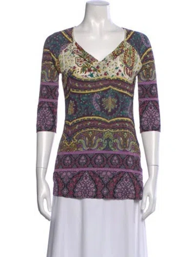 Pre-owned Etro Paisley Print V-neck Blouse In Purple