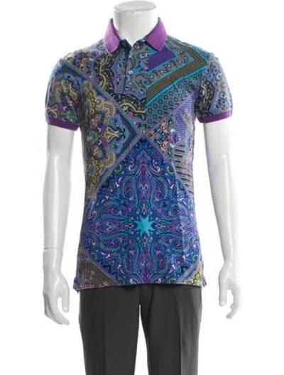 Pre-owned Etro Paisley Print V-neck Polo Shirt In Blue
