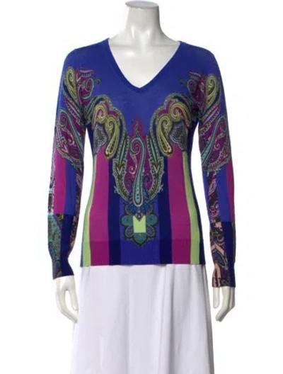Pre-owned Etro Paisley Print V-neck Sweater In Blue/purple