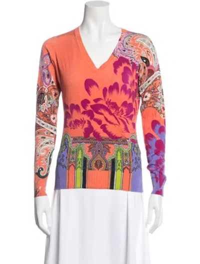 Pre-owned Etro Paisley Print V-neck Sweater In Orange