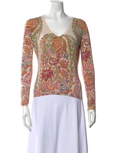 Pre-owned Etro Paisley Print V-neck Sweater In White