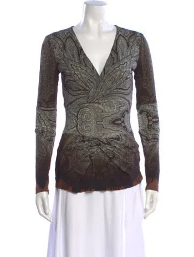Pre-owned Etro Paisley Print V-neck Top In Black