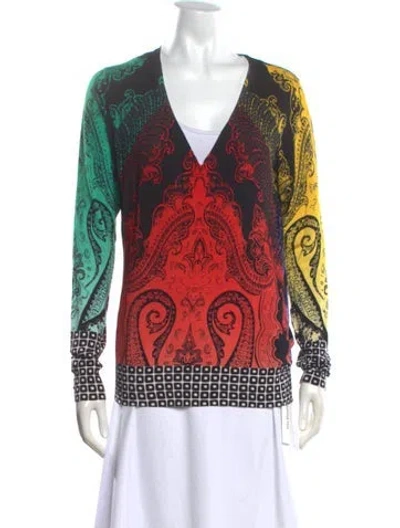 Pre-owned Etro Paisley Print V-neck Top In Black