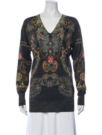 Pre-owned Etro Paisley Print V-neck Top In Blue