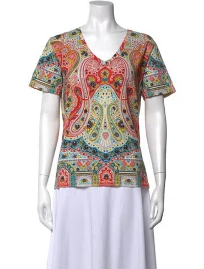 Pre-owned Etro Paisley Print V-neck Top In Blue
