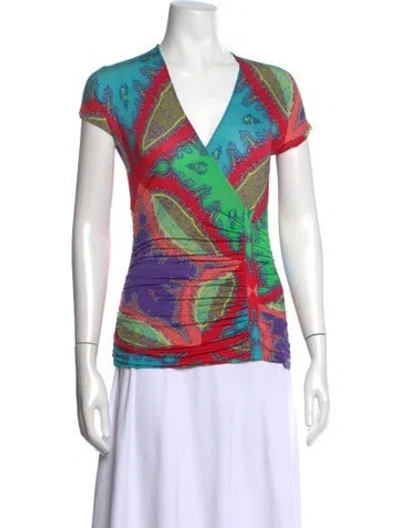 Pre-owned Etro Paisley Print V-neck Top In Blue