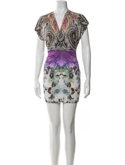 Pre-owned Etro Paisley Print V-neck Top In Blue/purple