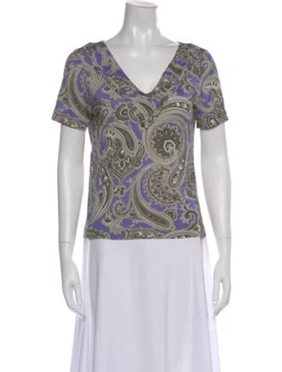Pre-owned Etro Paisley Print V-neck Top In Gray