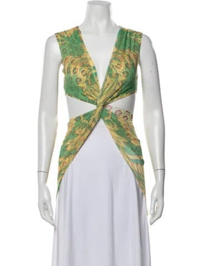 Pre-owned Etro Paisley Print V-neck Top In Green